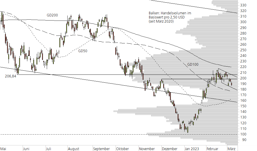 Tesla Inc-10-Monats-Chart